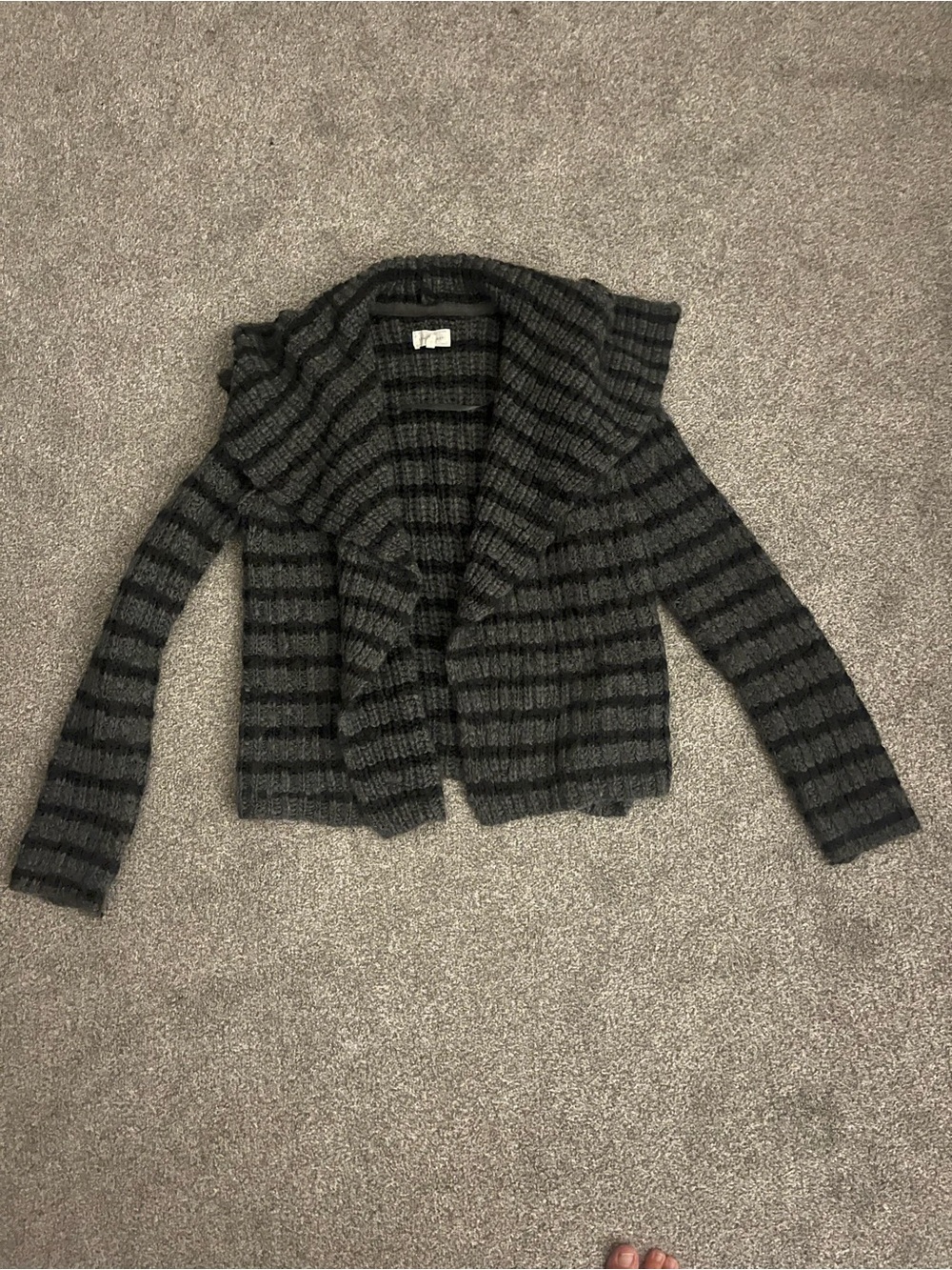 Lou & Grey Charcoal and Black Striped Open-Front Cardigan